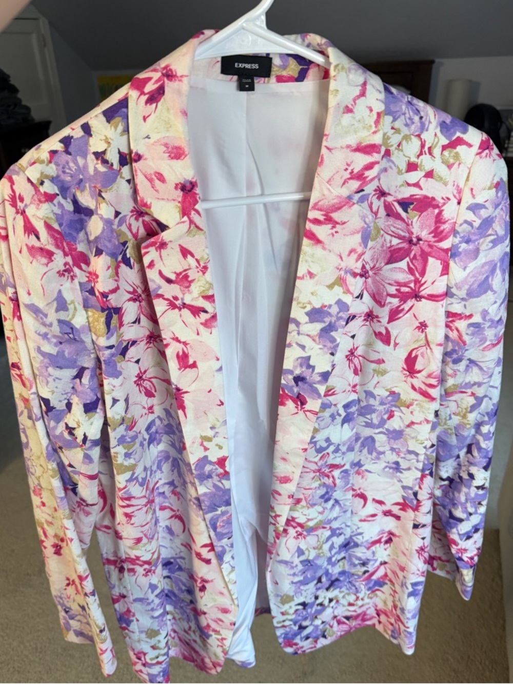 Express Floral Open-Front Blazer in Pink, Lavender & White